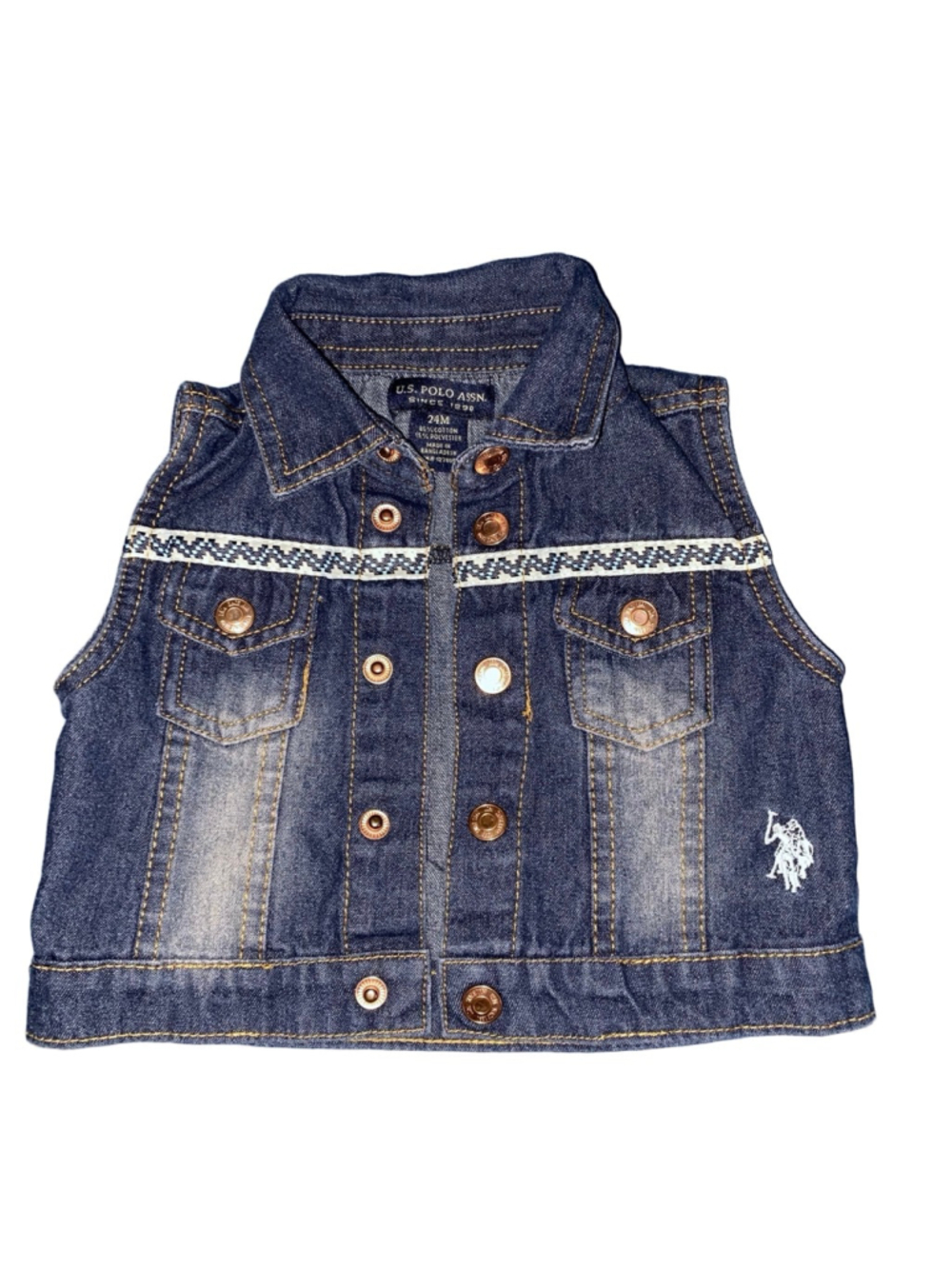 Baby U.S. Polo Assn. Blue Denim Vest 24 Months with White Trim